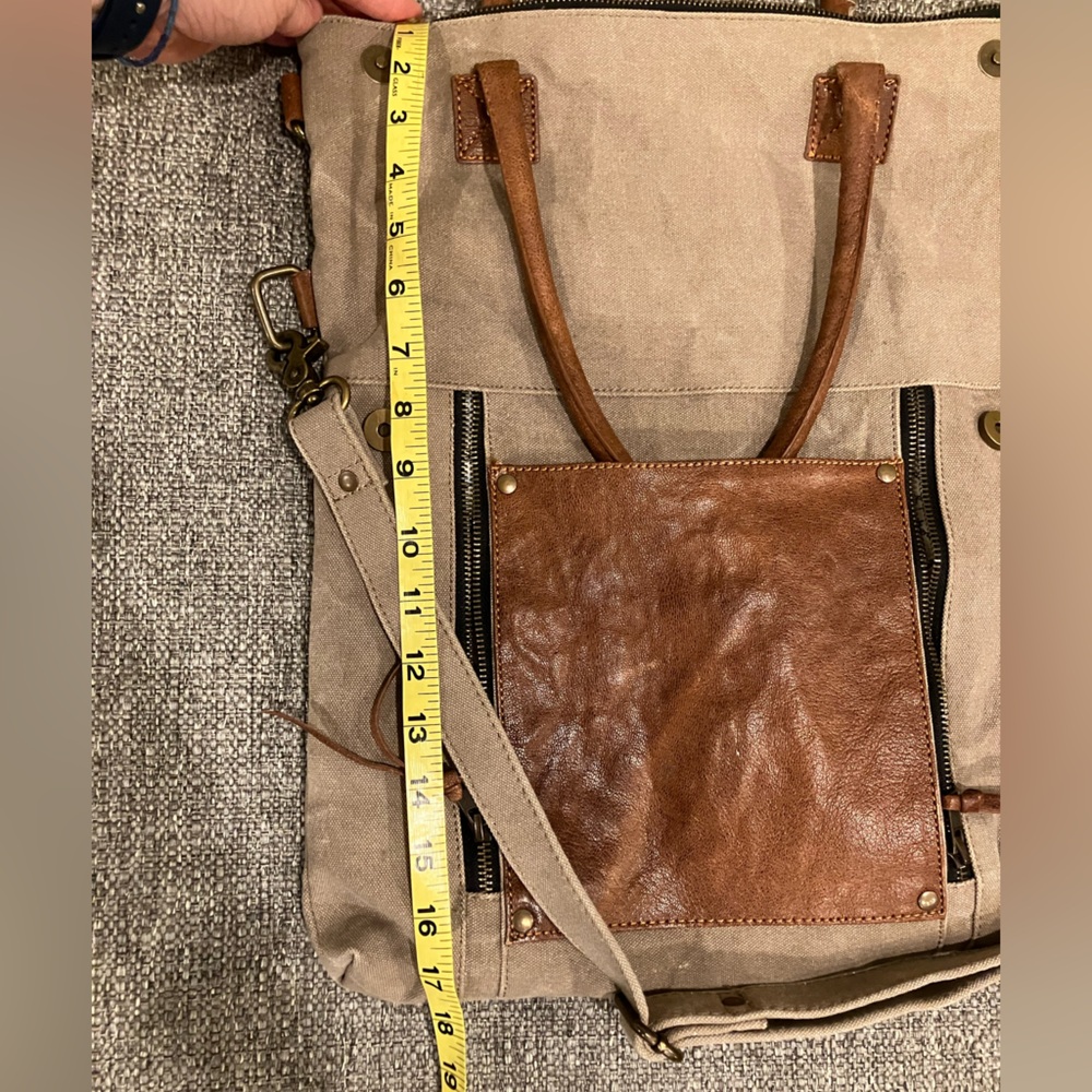 Mona B canvas/leather convertible crossbody satchel - Picture 8 of 10